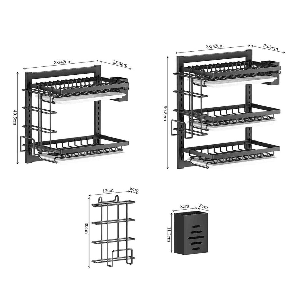 2-Tier Over-the-Sink Dish Drying Rack with Drip Tray & Cutlery Holder