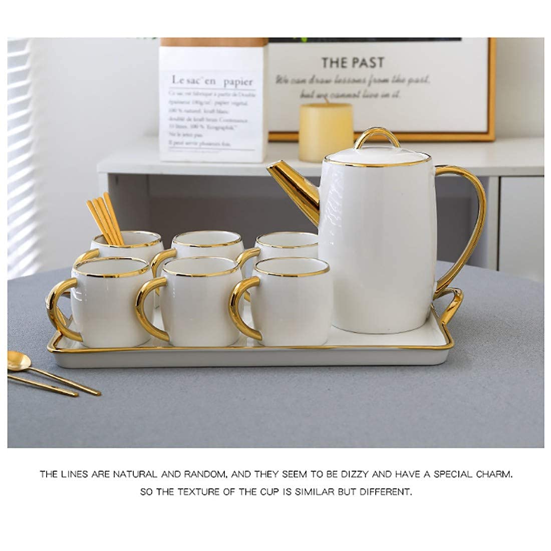 6-Piece Bone China Tea & Coffee Cup Set with Saucers and Spoons