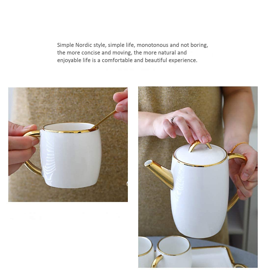 6-Piece Bone China Tea & Coffee Cup Set with Saucers and Spoons