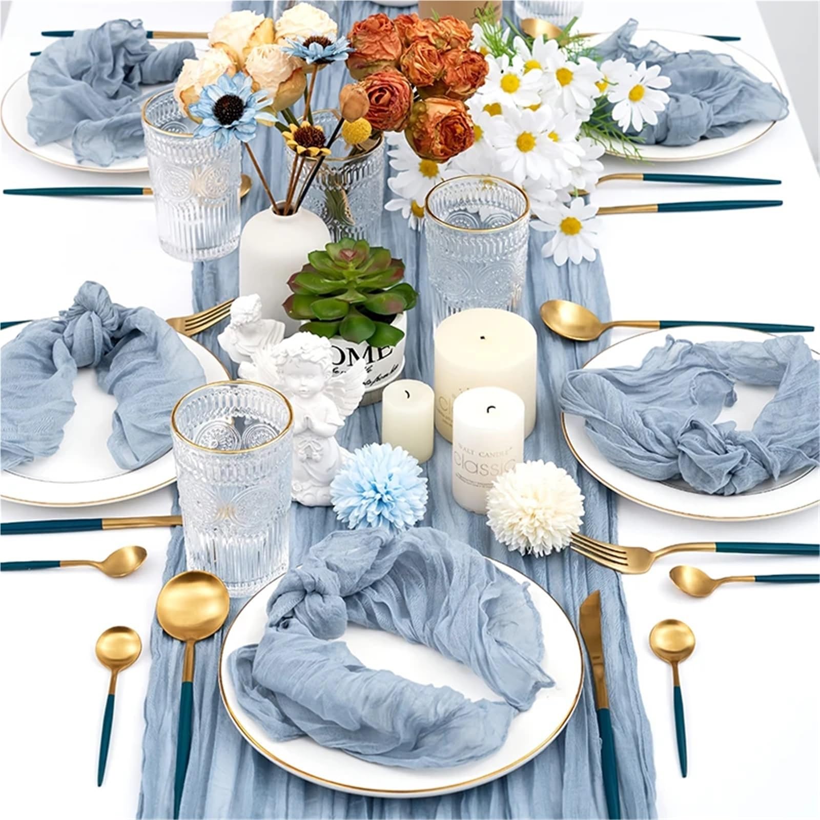 20-Piece Rustic Blue Gauze Table Napkin Set for Weddings & Home Dining