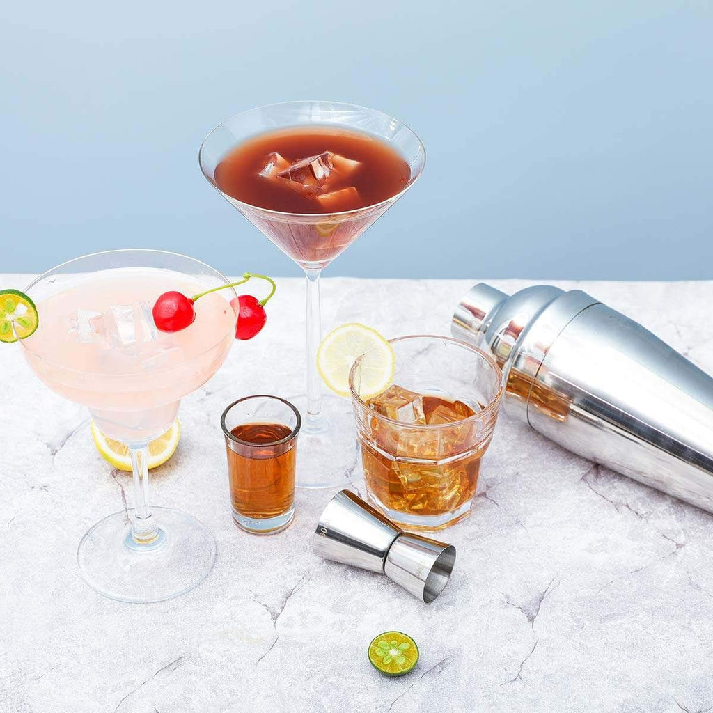 Cocktail Shaker Bar Set with Wooden Stand & Stainless Steel Tools
