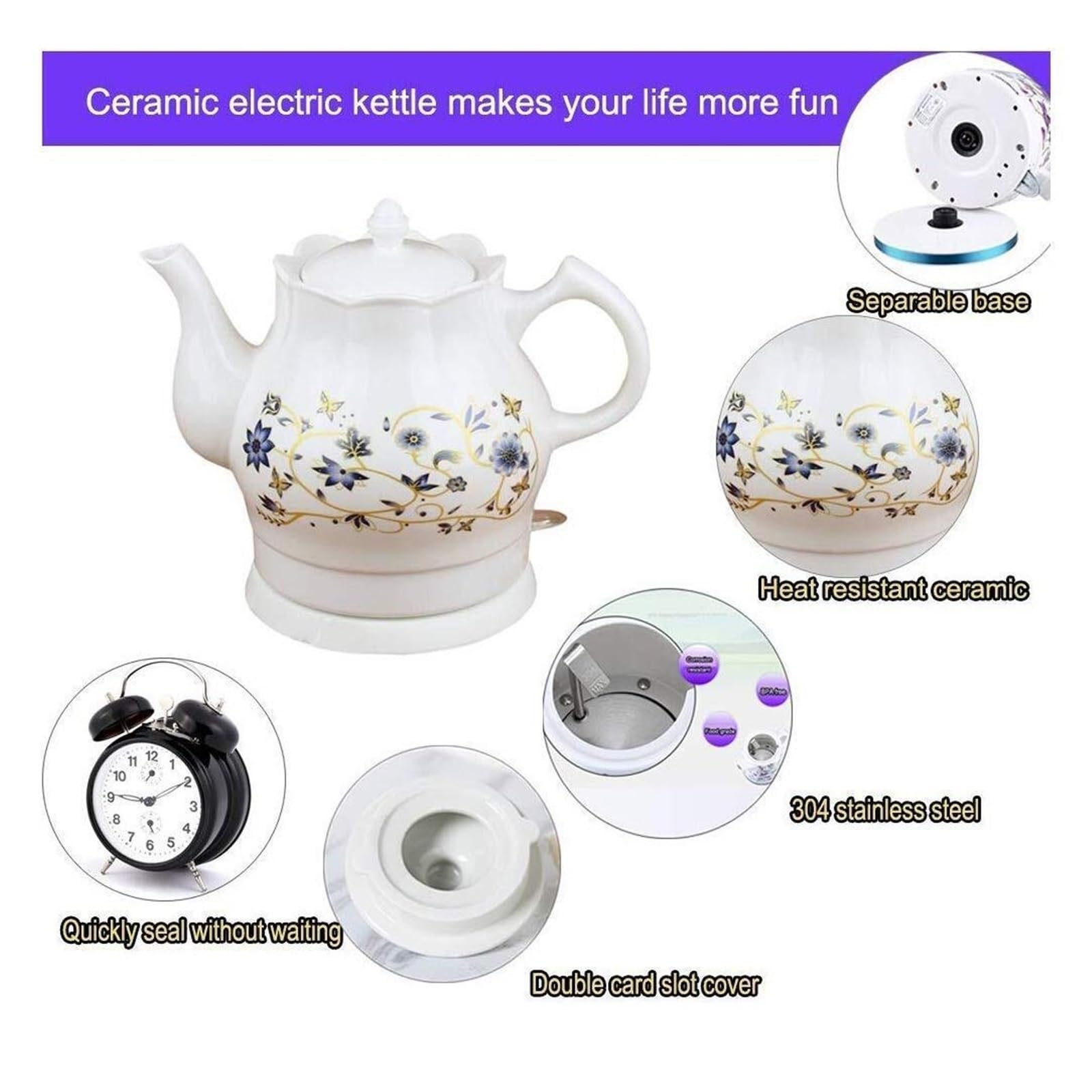 1.8L Electric Ceramic Tea Kettle with Automatic Shut-Off & Boil Protection
