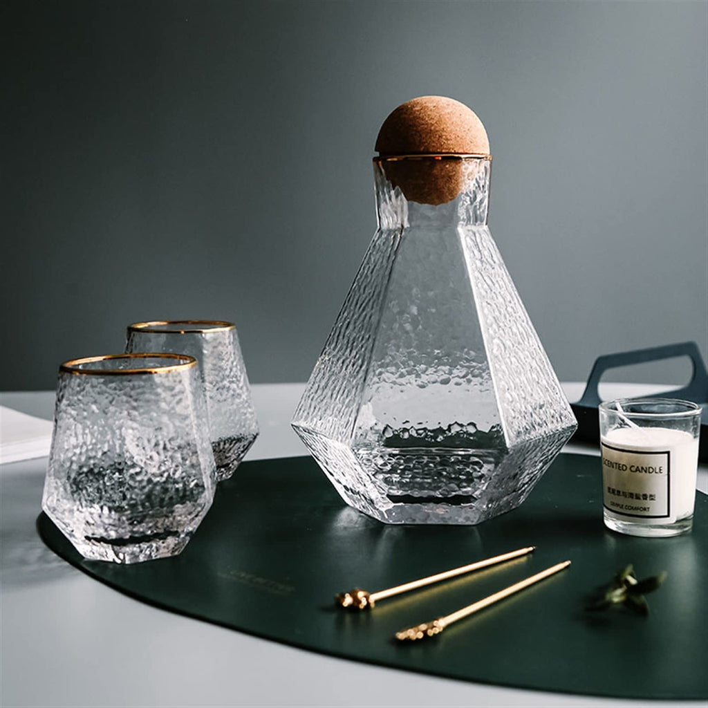 Geometric Glass Pitcher & Cup Set for Iced Tea and Juice
