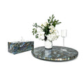 2-Piece Black Mother-of-Pearl Lazy Susan & Tissue Box Cover Set
