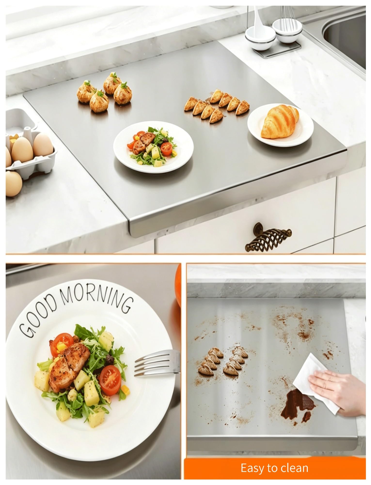 Extra-Large Stainless Steel Cutting Board with Raised Edge – 50 × 80 cm