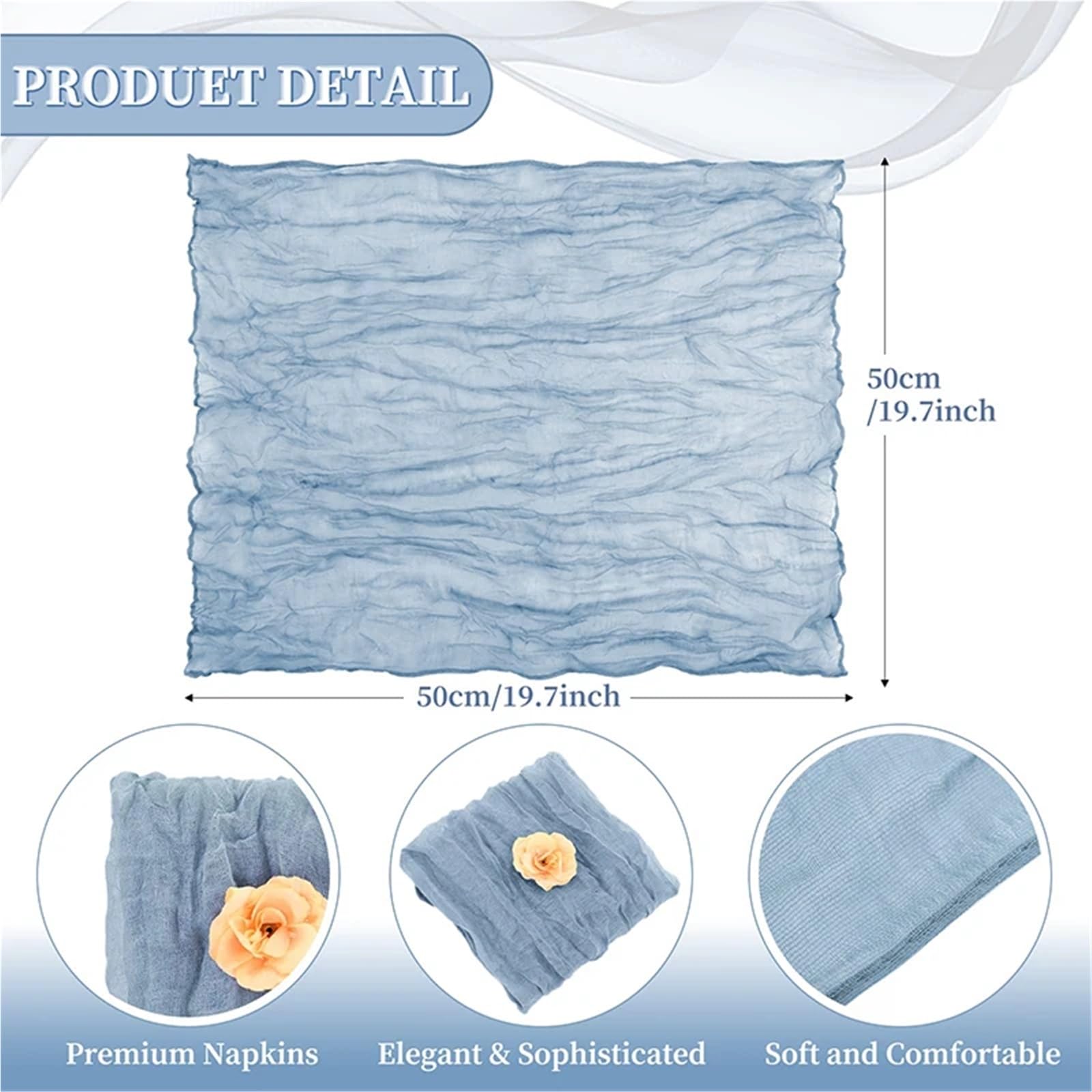 20-Piece Rustic Blue Gauze Table Napkin Set for Weddings & Home Dining