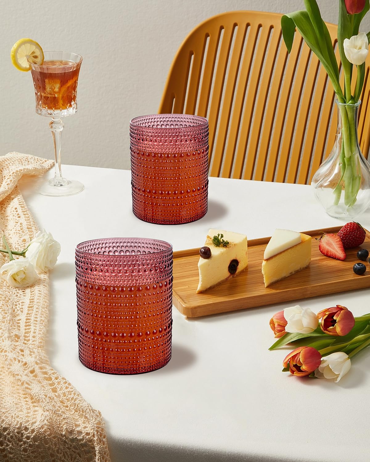 54-Piece Burgundy Plastic Drinkware Set with Hobnail Tumblers & Champagne Flutes