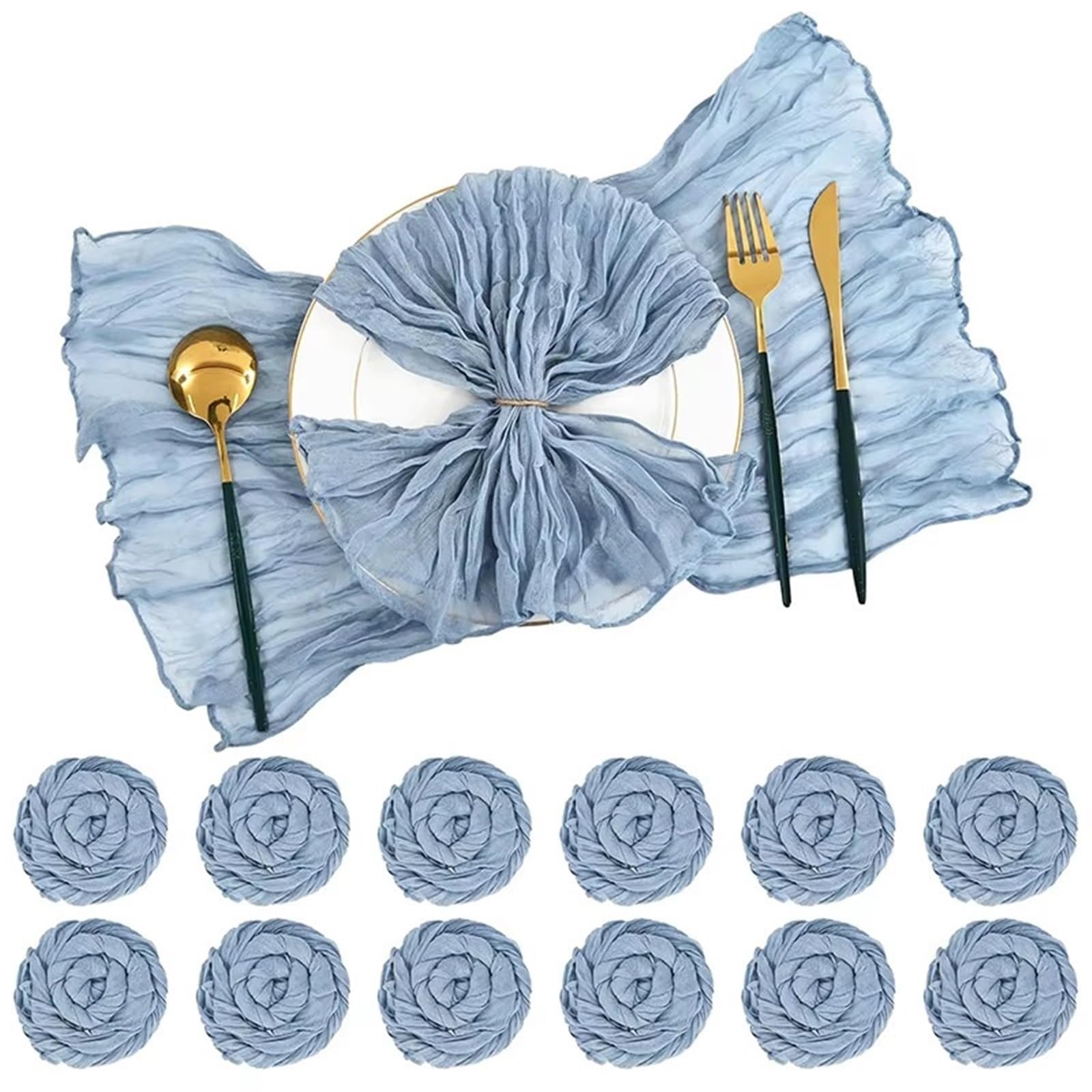 20-Piece Rustic Blue Gauze Table Napkin Set for Weddings & Home Dining
