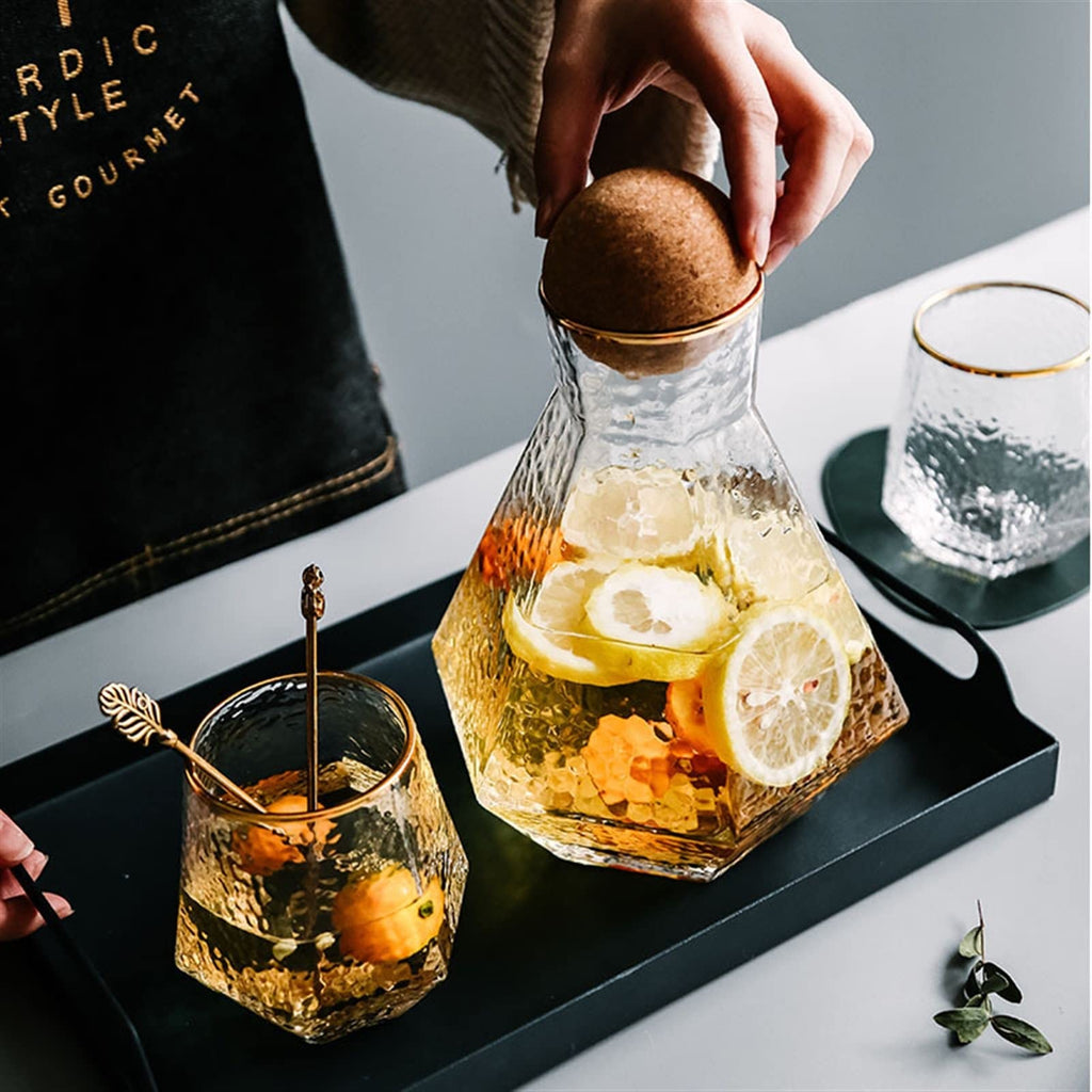 Geometric Glass Pitcher & Cup Set for Iced Tea and Juice