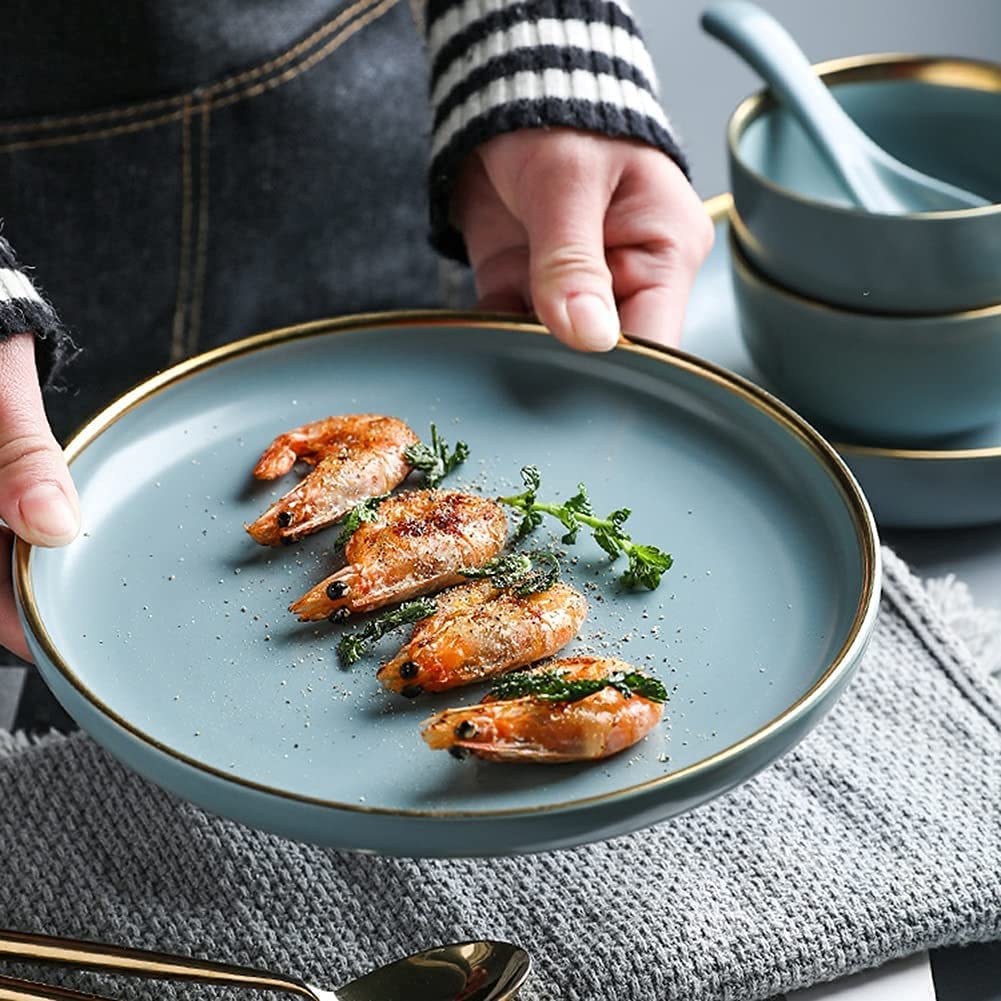 24/32/41-Piece Nordic Dark Green Ceramic Dinnerware Set