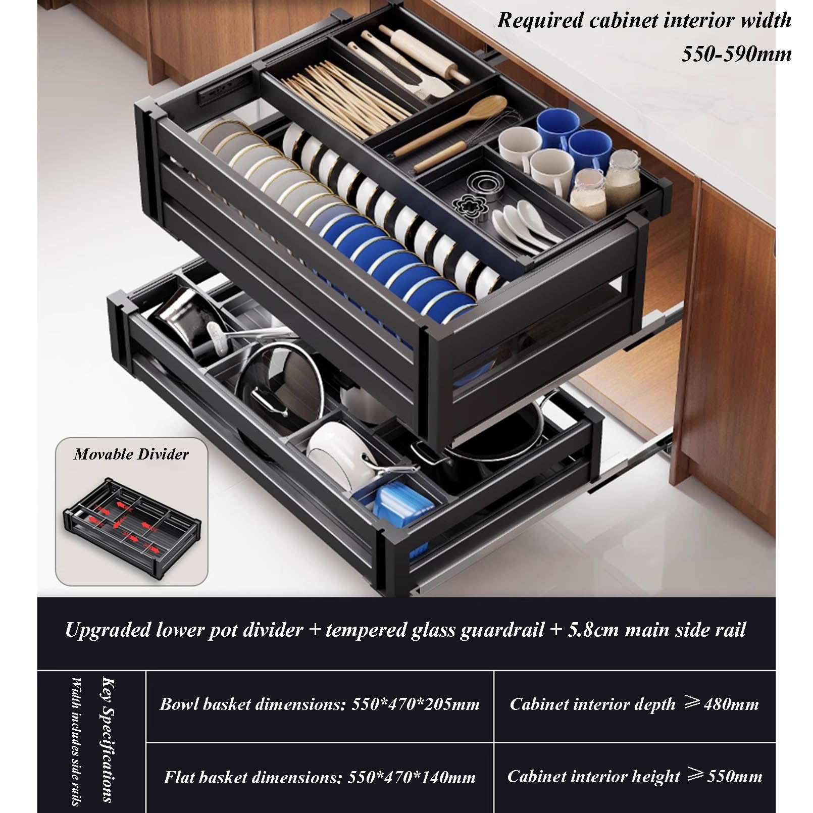 3-Tier Pull-Out Pantry & Under-Sink Organizer with Movable Dividers