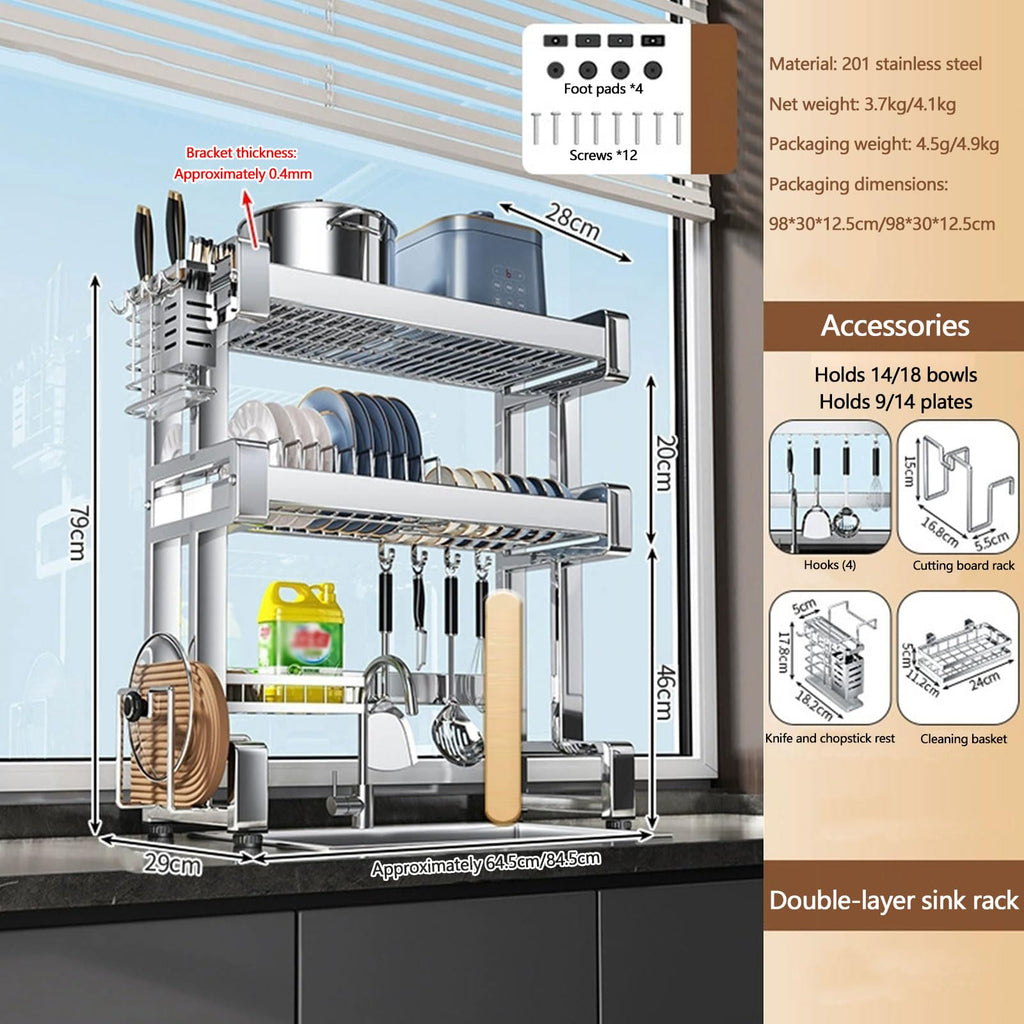 Large-Capacity Stainless Steel Over-the-Sink Dish Drying Rack