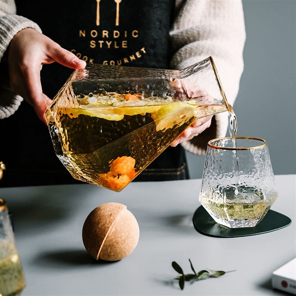 Geometric Glass Pitcher & Cup Set for Iced Tea and Juice