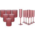 54-Piece Burgundy Plastic Drinkware Set with Hobnail Tumblers & Champagne Flutes