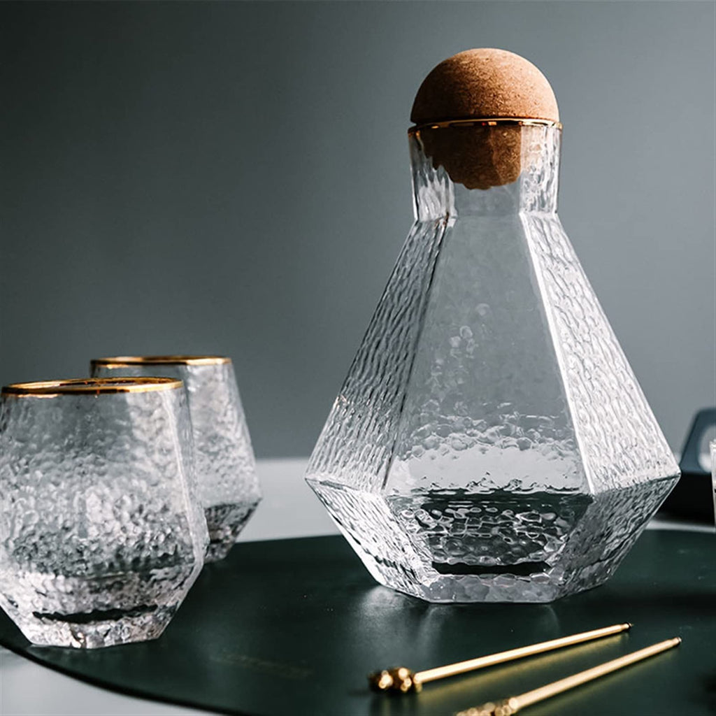 Geometric Glass Pitcher & Cup Set for Iced Tea and Juice