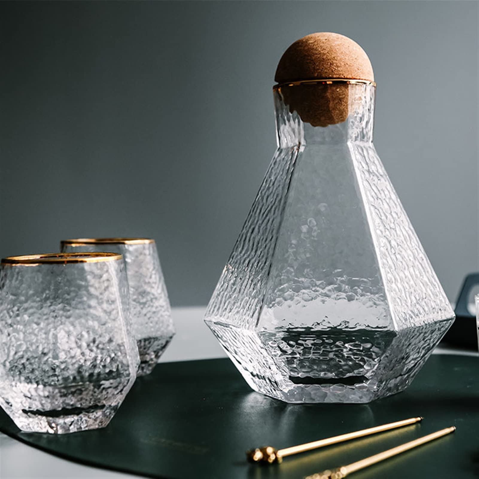 Geometric Glass Pitcher & Cup Set for Iced Tea and Juice