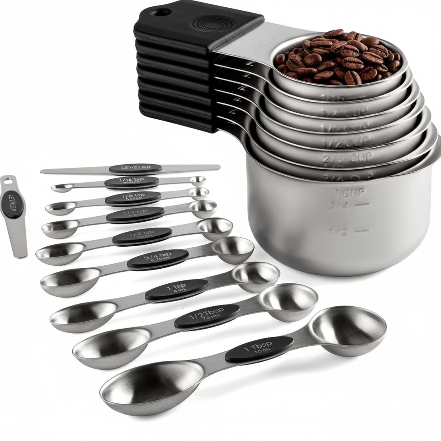 16-Piece Stainless Steel Measuring Cups & Spoons Set with Holder