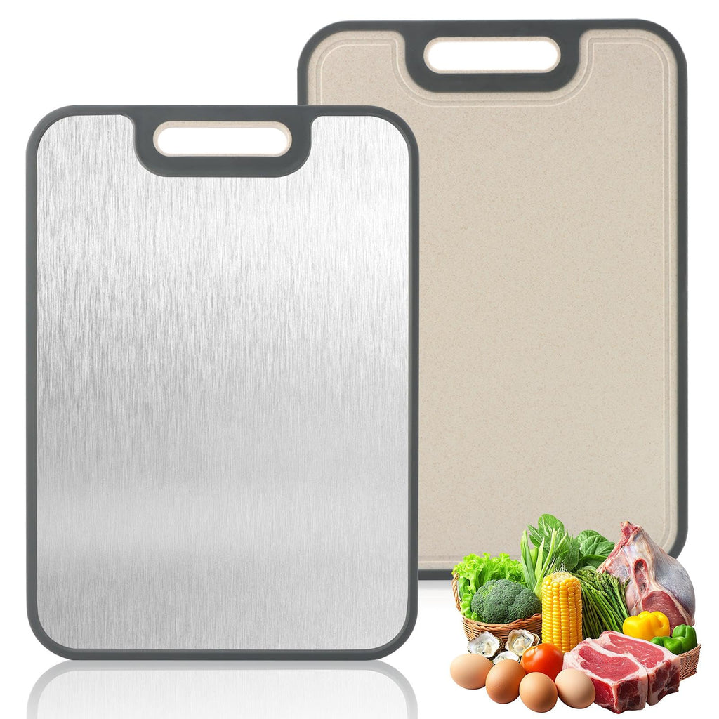 Double-Sided Stainless Steel & Wheat Straw Cutting Board with Juice Groove