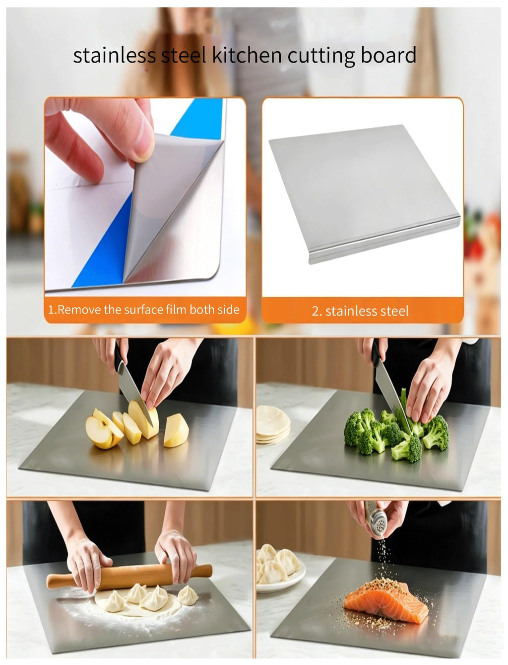 Extra-Large Stainless Steel Cutting Board with Raised Edge – 50 × 80 cm