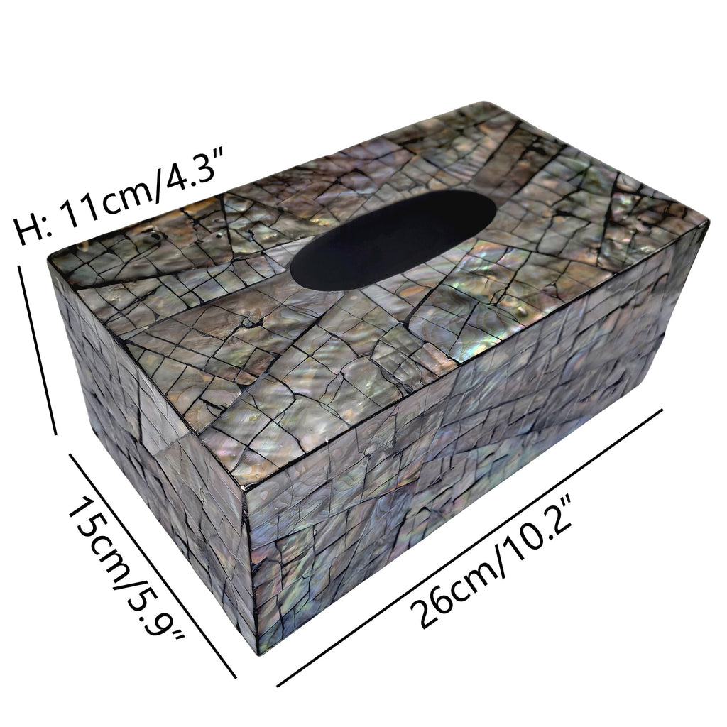 2-Piece Black Mother-of-Pearl Lazy Susan & Tissue Box Cover Set