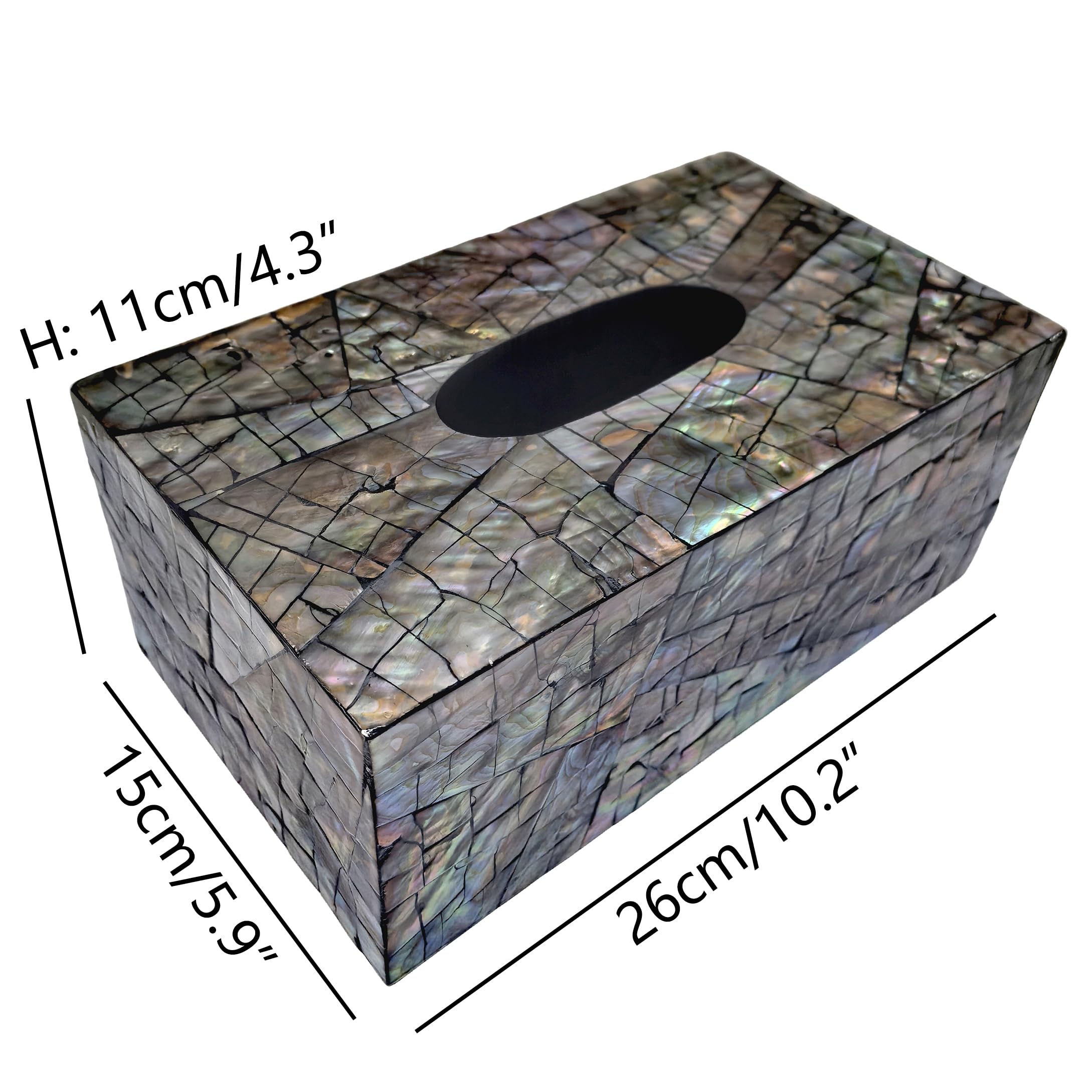 2-Piece Black Mother-of-Pearl Lazy Susan & Tissue Box Cover Set