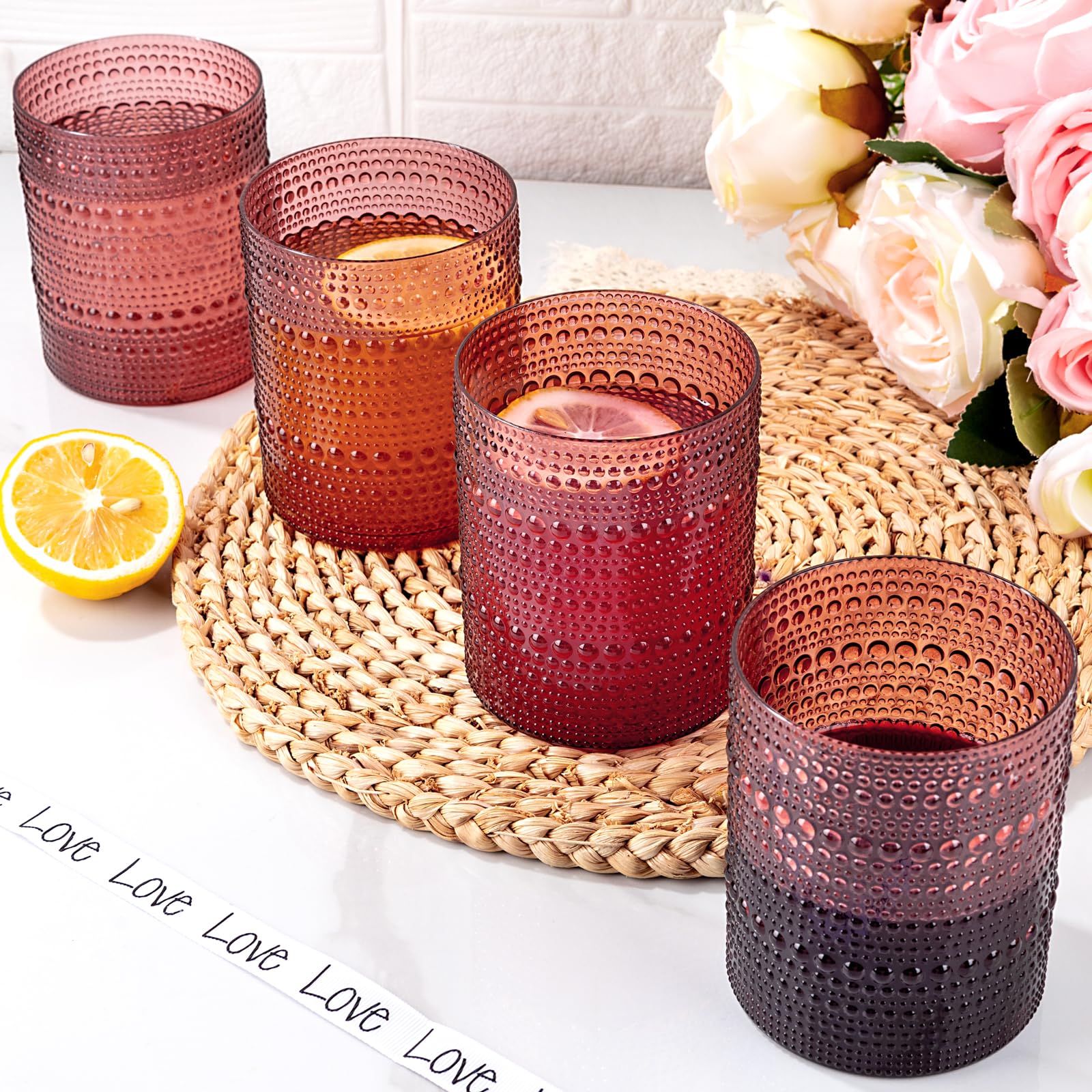 54-Piece Burgundy Plastic Drinkware Set with Hobnail Tumblers & Champagne Flutes