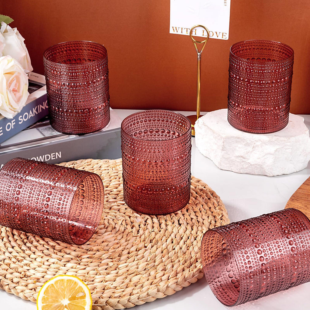 54-Piece Burgundy Plastic Drinkware Set with Hobnail Tumblers & Champagne Flutes