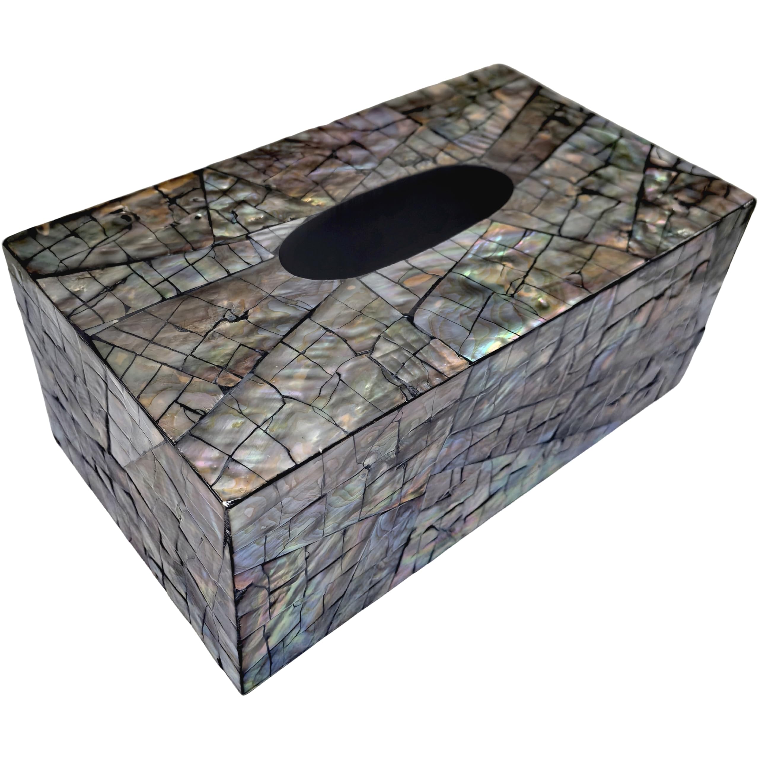 2-Piece Black Mother-of-Pearl Lazy Susan & Tissue Box Cover Set