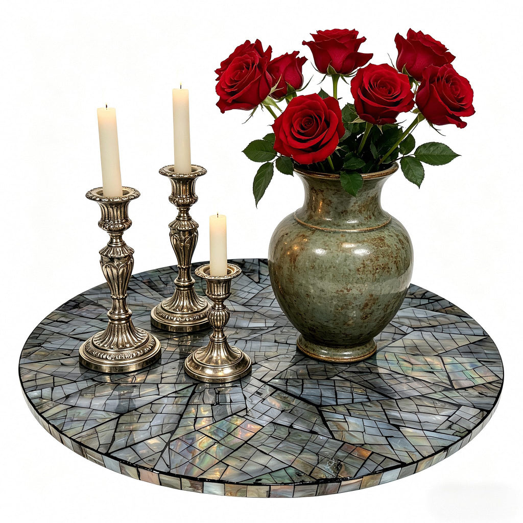 2-Piece Black Mother-of-Pearl Lazy Susan & Tissue Box Cover Set