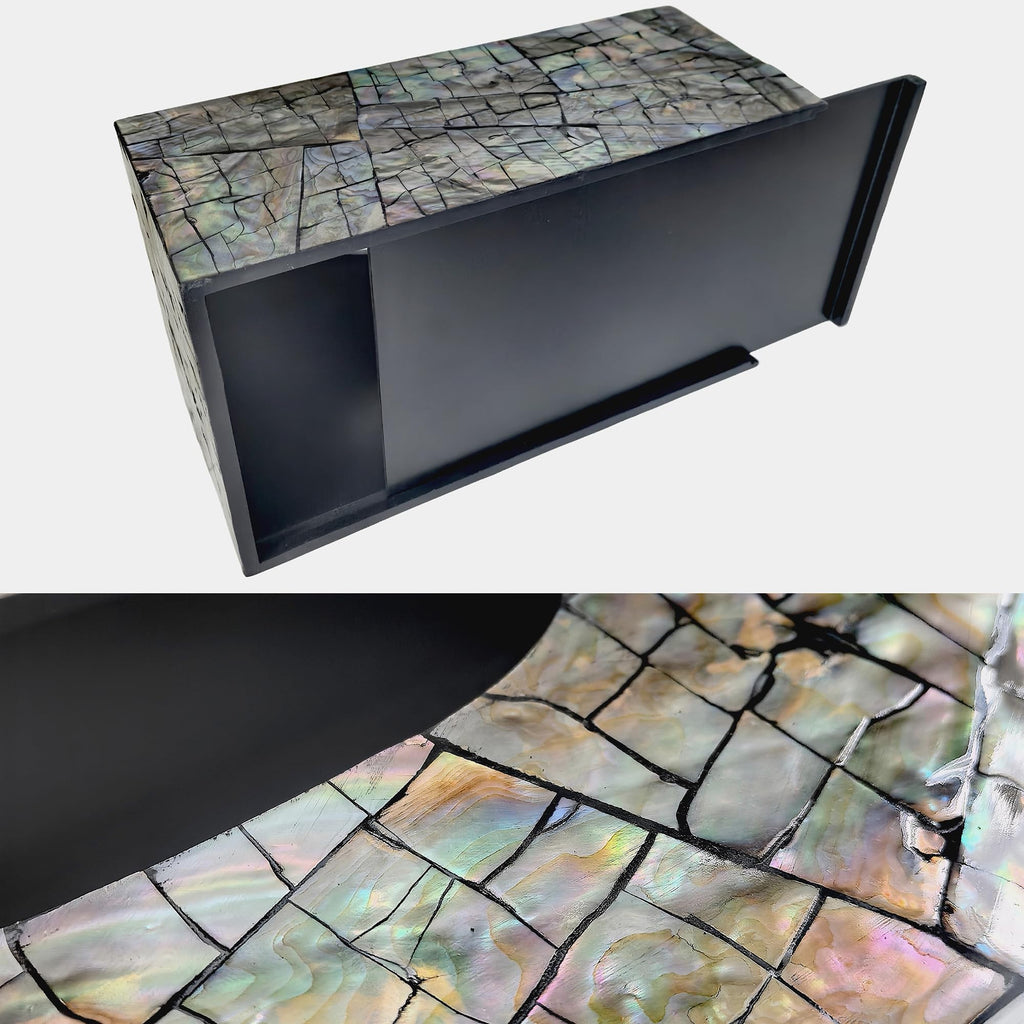 2-Piece Black Mother-of-Pearl Lazy Susan & Tissue Box Cover Set