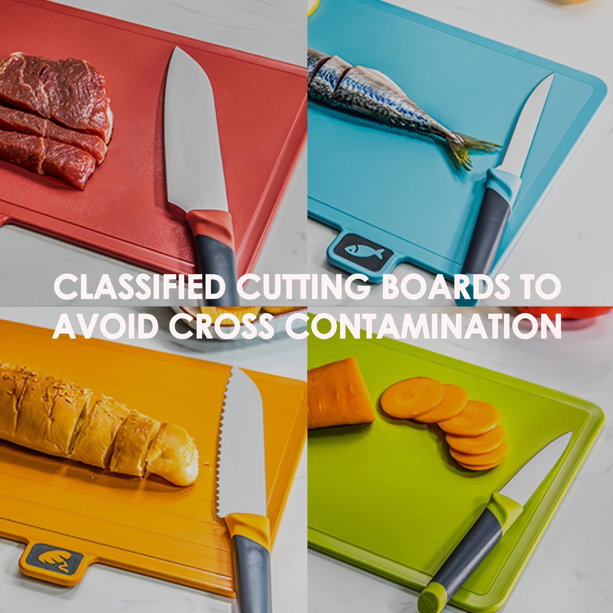 Smart Self-Drying Cutting Board & Stainless Steel Knife Set with Auto-Cleaning Organizer