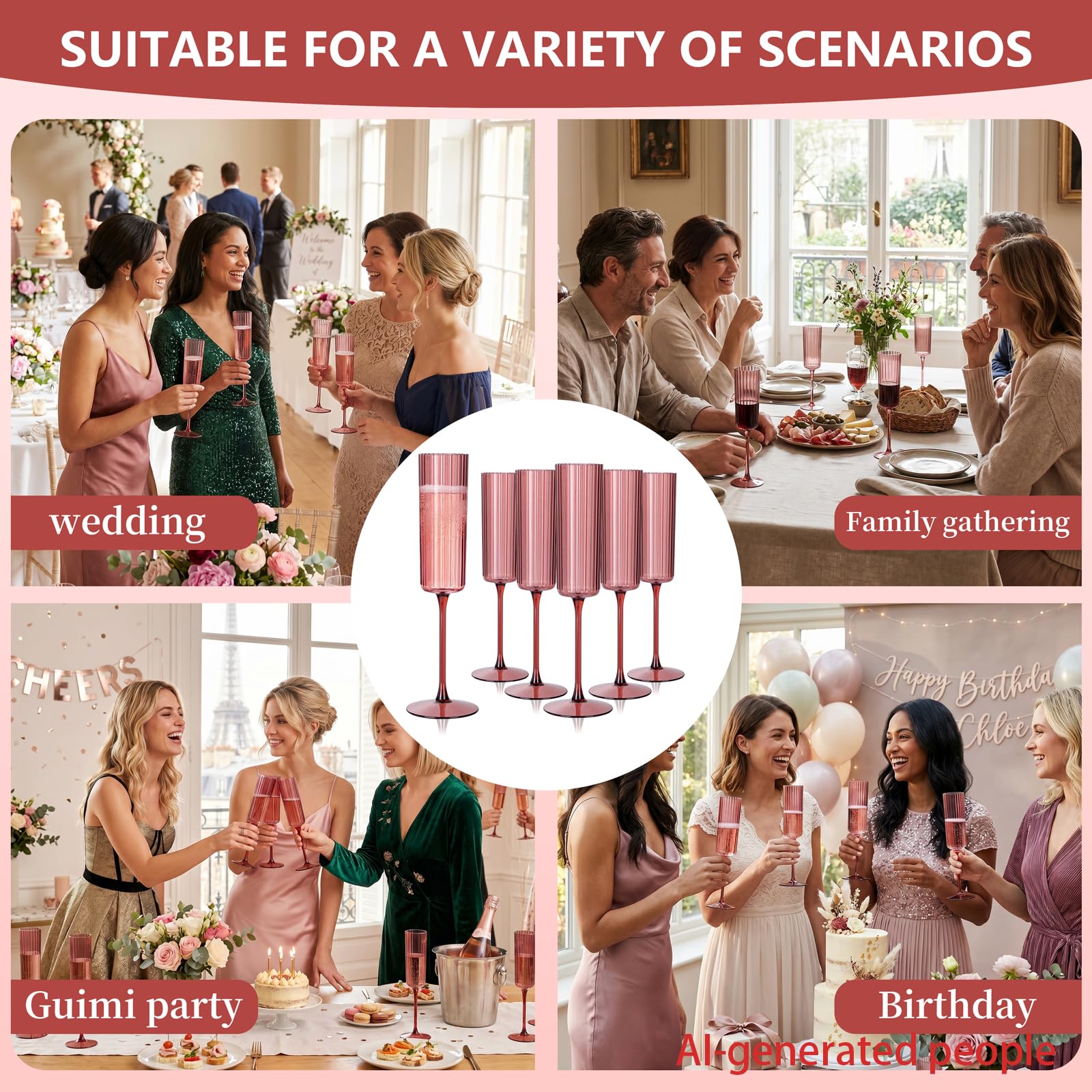 54-Piece Burgundy Plastic Drinkware Set with Hobnail Tumblers & Champagne Flutes