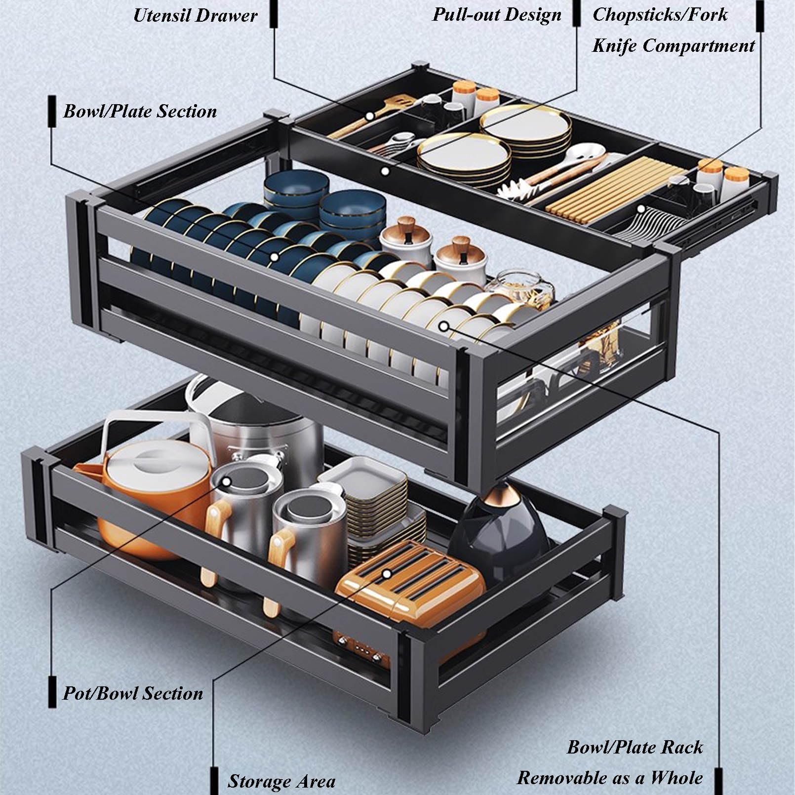 3-Tier Pull-Out Pantry & Under-Sink Organizer with Movable Dividers