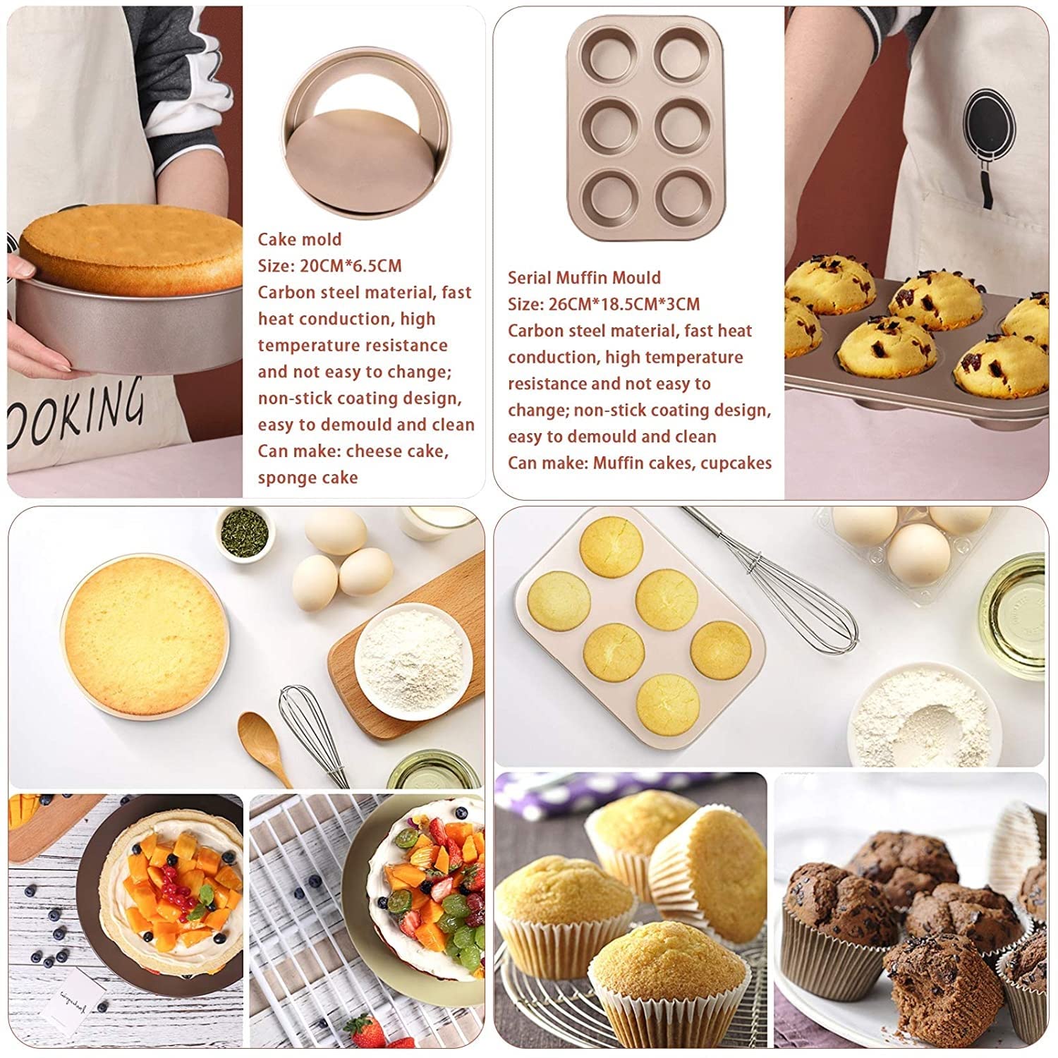 Non-Stick Bakeware Set with Cookie Sheet, Cake & Muffin Pans