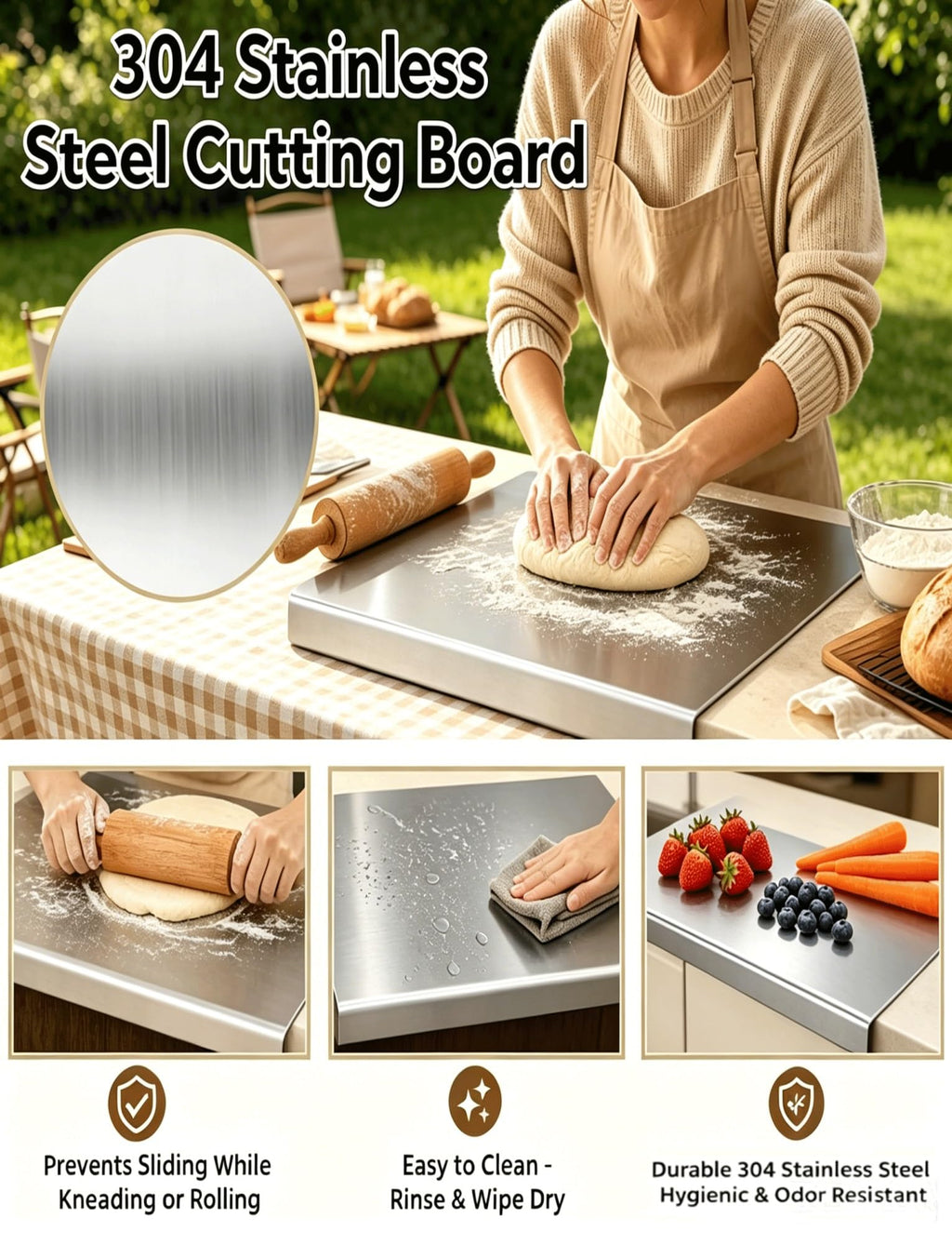 Stainless Steel Countertop Cutting Board & Kitchen Prep Mat