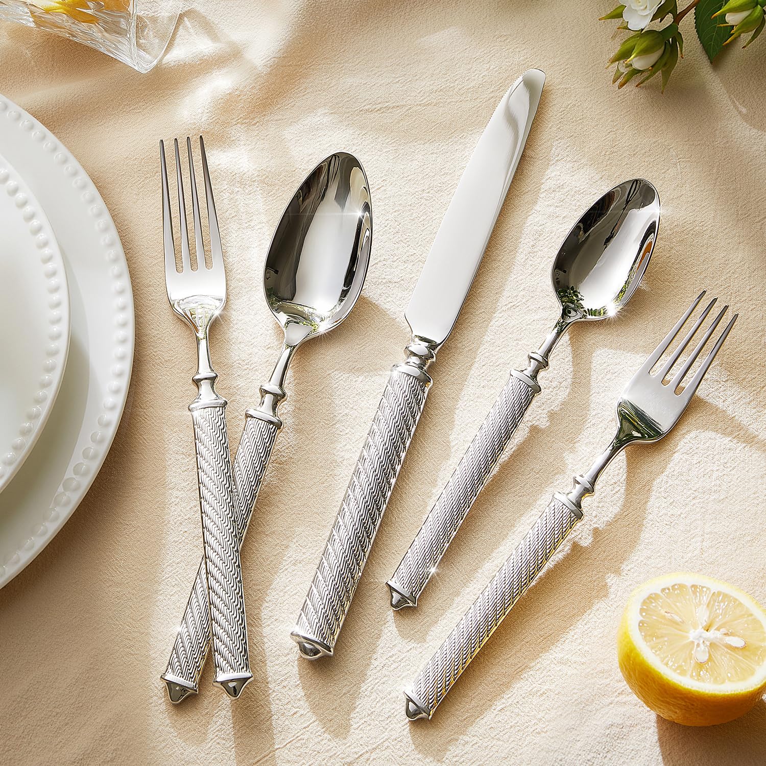 KINGSTONE Silverware Set, 18/10 Stainless Steel Flatware Set